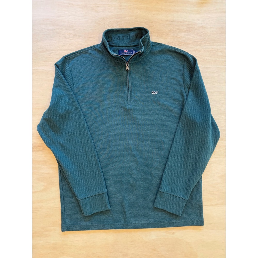 Vineyard Vines Mens Large Teal Green Heathered Quarter Zip Pullover Sweater